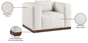 Meridian Furniture Mallina Channel Tufted Pu Leather Accent Chair with Walnut Wood Base for Living Room Cream 44098Cream-C