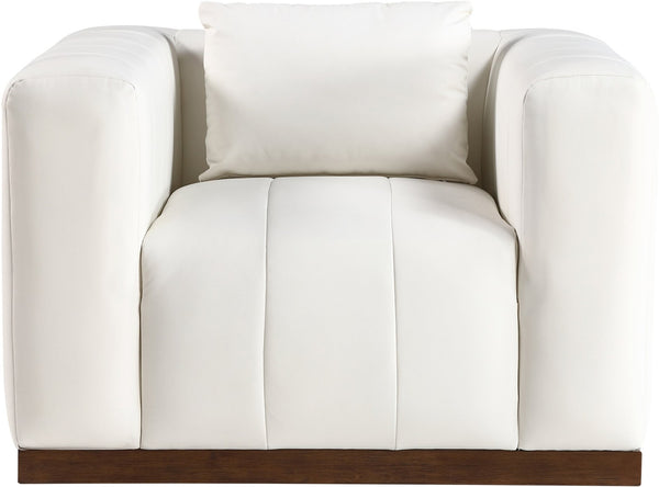 Meridian Furniture Mallina Channel Tufted Pu Leather Accent Chair with Walnut Wood Base for Living Room Cream 44098Cream-C
