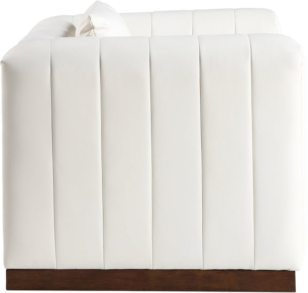 Meridian Furniture Mallina Channel Tufted Pu Leather Accent Chair with Walnut Wood Base for Living Room Cream 44098Cream-C