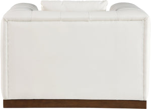 Meridian Furniture Mallina Channel Tufted Pu Leather Accent Chair with Walnut Wood Base for Living Room Cream 44098Cream-C