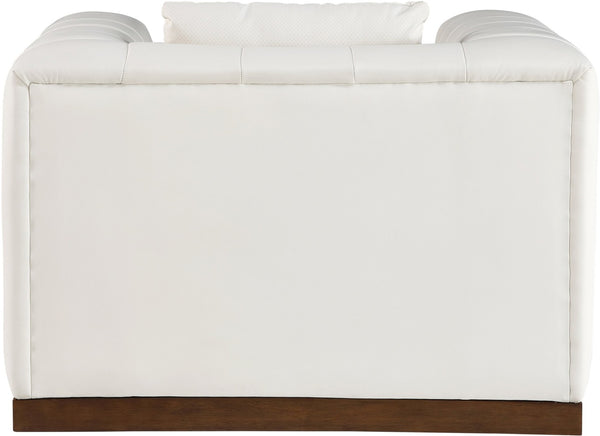 Meridian Furniture Mallina Channel Tufted Pu Leather Accent Chair with Walnut Wood Base for Living Room Cream 44098Cream-C
