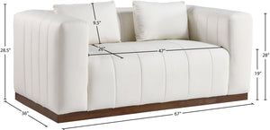 Meridian Furniture Mallina Channel Tufted Vegan Leather Sofa with Walnut Wood Base for Modern Living Rooms Cream 67 inches 44098Cream-L