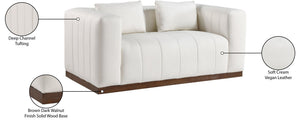 Meridian Furniture Mallina Channel Tufted Vegan Leather Sofa with Walnut Wood Base for Modern Living Rooms Cream 67 inches 44098Cream-L