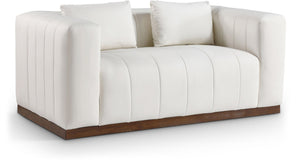 Meridian Furniture Mallina Channel Tufted Vegan Leather Sofa with Walnut Wood Base for Modern Living Rooms Cream 67 inches 44098Cream-L