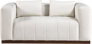 Meridian Furniture Mallina Channel Tufted Vegan Leather Sofa with Walnut Wood Base for Modern Living Rooms Cream 67 inches 44098Cream-L