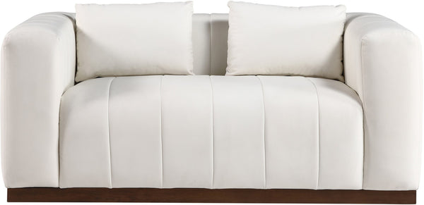 Meridian Furniture Mallina Channel Tufted Vegan Leather Sofa with Walnut Wood Base for Modern Living Rooms Cream 67 inches 44098Cream-L