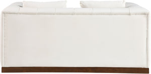 Meridian Furniture Mallina Channel Tufted Vegan Leather Sofa with Walnut Wood Base for Modern Living Rooms Cream 67 inches 44098Cream-L