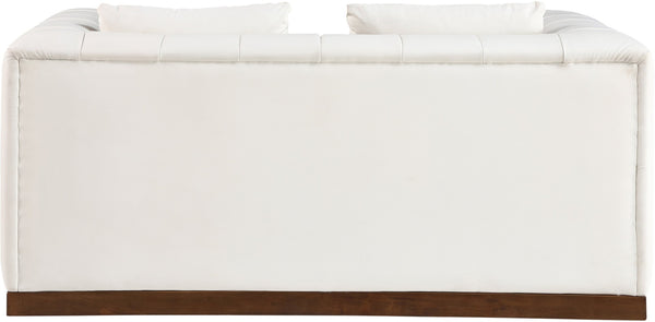 Meridian Furniture Mallina Channel Tufted Vegan Leather Sofa with Walnut Wood Base for Modern Living Rooms Cream 67 inches 44098Cream-L