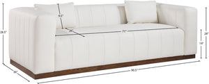 Meridian Furniture Mallina Channel Tufted Vegan Leather Sofa with Walnut Wood Base for Modern Living Rooms Cream 90.5 inches 44098Cream-S