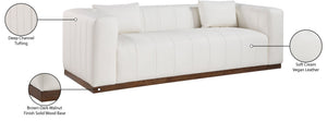 Meridian Furniture Mallina Channel Tufted Vegan Leather Sofa with Walnut Wood Base for Modern Living Rooms Cream 90.5 inches 44098Cream-S