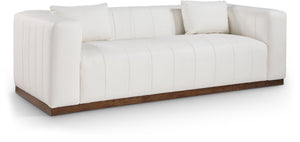 Meridian Furniture Mallina Channel Tufted Vegan Leather Sofa with Walnut Wood Base for Modern Living Rooms Cream 90.5 inches 44098Cream-S