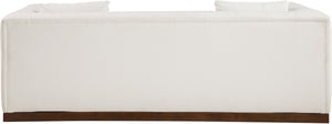 Meridian Furniture Mallina Channel Tufted Vegan Leather Sofa with Walnut Wood Base for Modern Living Rooms Cream 90.5 inches 44098Cream-S