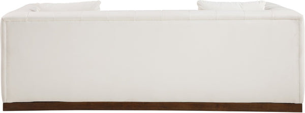 Meridian Furniture Mallina Channel Tufted Vegan Leather Sofa with Walnut Wood Base for Modern Living Rooms Cream 90.5 inches 44098Cream-S