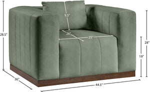 Meridian Furniture Mallina Channel Tufted Pu Leather Accent Chair with Walnut Wood Base for Living Room Green 44098Green-C