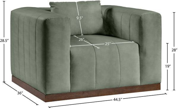 Meridian Furniture Mallina Channel Tufted Pu Leather Accent Chair with Walnut Wood Base for Living Room Green 44098Green-C