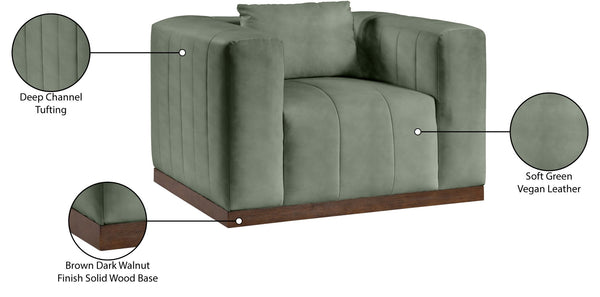 Meridian Furniture Mallina Channel Tufted Pu Leather Accent Chair with Walnut Wood Base for Living Room Green 44098Green-C