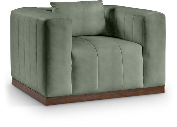 Meridian Furniture Mallina Channel Tufted Pu Leather Accent Chair with Walnut Wood Base for Living Room Green 44098Green-C
