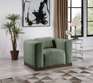 Meridian Furniture Mallina Channel Tufted Pu Leather Accent Chair with Walnut Wood Base for Living Room Green 44098Green-C