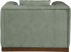 Meridian Furniture Mallina Channel Tufted Pu Leather Accent Chair with Walnut Wood Base for Living Room Green 44098Green-C