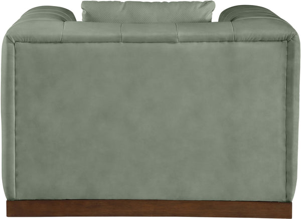 Meridian Furniture Mallina Channel Tufted Pu Leather Accent Chair with Walnut Wood Base for Living Room Green 44098Green-C