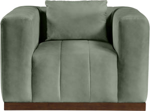 Meridian Furniture Mallina Channel Tufted Pu Leather Accent Chair with Walnut Wood Base for Living Room Green 44098Green-C