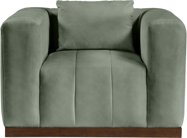 Meridian Furniture Mallina Channel Tufted Pu Leather Accent Chair with Walnut Wood Base for Living Room Green 44098Green-C