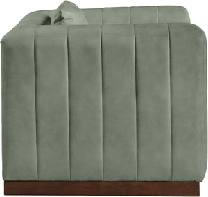 Meridian Furniture Mallina Channel Tufted Pu Leather Accent Chair with Walnut Wood Base for Living Room Green 44098Green-C