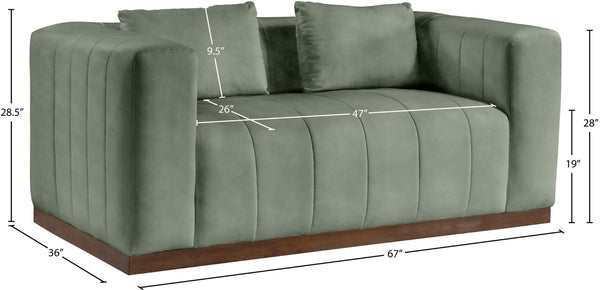 Meridian Furniture Mallina Channel Tufted Vegan Leather Sofa with Walnut Wood Base for Modern Living Rooms Green 67 inches 44098Green-L
