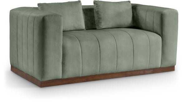 Meridian Furniture Mallina Channel Tufted Vegan Leather Sofa with Walnut Wood Base for Modern Living Rooms Green 67 inches 44098Green-L