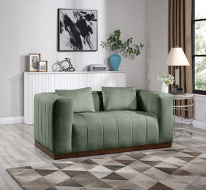 Meridian Furniture Mallina Channel Tufted Vegan Leather Sofa with Walnut Wood Base for Modern Living Rooms Green 67 inches 44098Green-L