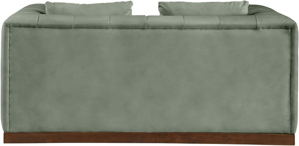 Meridian Furniture Mallina Channel Tufted Vegan Leather Sofa with Walnut Wood Base for Modern Living Rooms Green 67 inches 44098Green-L