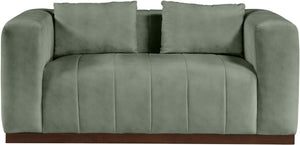 Meridian Furniture Mallina Channel Tufted Vegan Leather Sofa with Walnut Wood Base for Modern Living Rooms Green 67 inches 44098Green-L