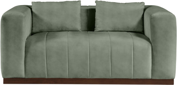 Meridian Furniture Mallina Channel Tufted Vegan Leather Sofa with Walnut Wood Base for Modern Living Rooms Green 67 inches 44098Green-L
