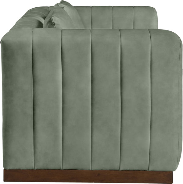 Meridian Furniture Mallina Channel Tufted Vegan Leather Sofa with Walnut Wood Base for Modern Living Rooms Green 67 inches 44098Green-L