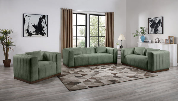 Meridian Furniture Mallina Channel Tufted Vegan Leather Sofa with Walnut Wood Base for Modern Living Rooms Green 67 inches 44098Green-L