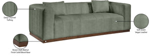 Meridian Furniture Mallina Channel Tufted Vegan Leather Sofa with Walnut Wood Base for Modern Living Rooms Green 90.5 inches 44098Green-S