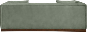 Meridian Furniture Mallina Channel Tufted Vegan Leather Sofa with Walnut Wood Base for Modern Living Rooms Green 90.5 inches 44098Green-S