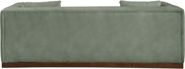 Meridian Furniture Mallina Channel Tufted Vegan Leather Sofa with Walnut Wood Base for Modern Living Rooms Green 90.5 inches 44098Green-S
