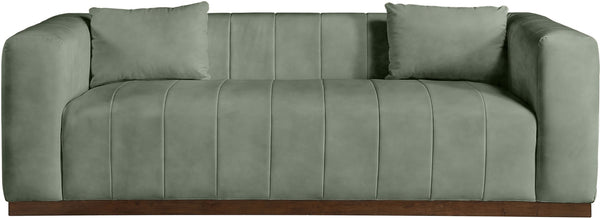 Meridian Furniture Mallina Channel Tufted Vegan Leather Sofa with Walnut Wood Base for Modern Living Rooms Green 90.5 inches 44098Green-S