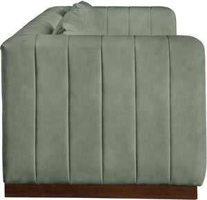 Meridian Furniture Mallina Channel Tufted Vegan Leather Sofa with Walnut Wood Base for Modern Living Rooms Green 90.5 inches 44098Green-S
