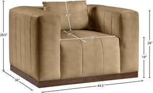 Meridian Furniture Mallina Channel Tufted Pu Leather Accent Chair with Walnut Wood Base for Living Room Tan 44098Tan-C