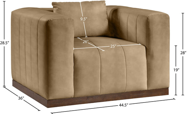 Meridian Furniture Mallina Channel Tufted Pu Leather Accent Chair with Walnut Wood Base for Living Room Tan 44098Tan-C