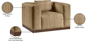 Meridian Furniture Mallina Channel Tufted Pu Leather Accent Chair with Walnut Wood Base for Living Room Tan 44098Tan-C