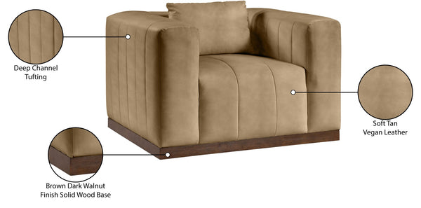 Meridian Furniture Mallina Channel Tufted Pu Leather Accent Chair with Walnut Wood Base for Living Room Tan 44098Tan-C