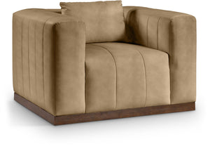 Meridian Furniture Mallina Channel Tufted Pu Leather Accent Chair with Walnut Wood Base for Living Room Tan 44098Tan-C