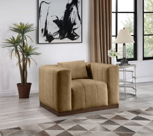 Meridian Furniture Mallina Channel Tufted Pu Leather Accent Chair with Walnut Wood Base for Living Room Tan 44098Tan-C