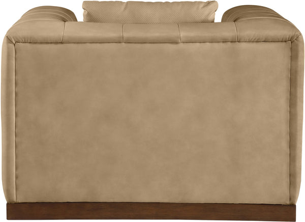 Meridian Furniture Mallina Channel Tufted Pu Leather Accent Chair with Walnut Wood Base for Living Room Tan 44098Tan-C