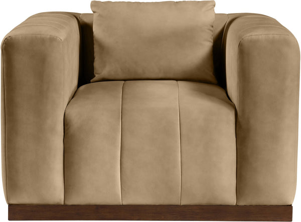 Meridian Furniture Mallina Channel Tufted Pu Leather Accent Chair with Walnut Wood Base for Living Room Tan 44098Tan-C