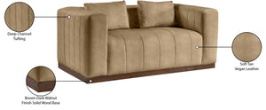 Meridian Furniture Mallina Channel Tufted Vegan Leather Sofa with Walnut Wood Base for Modern Living Rooms Tan 67 inches 44098Tan-L