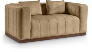 Meridian Furniture Mallina Channel Tufted Vegan Leather Sofa with Walnut Wood Base for Modern Living Rooms Tan 67 inches 44098Tan-L